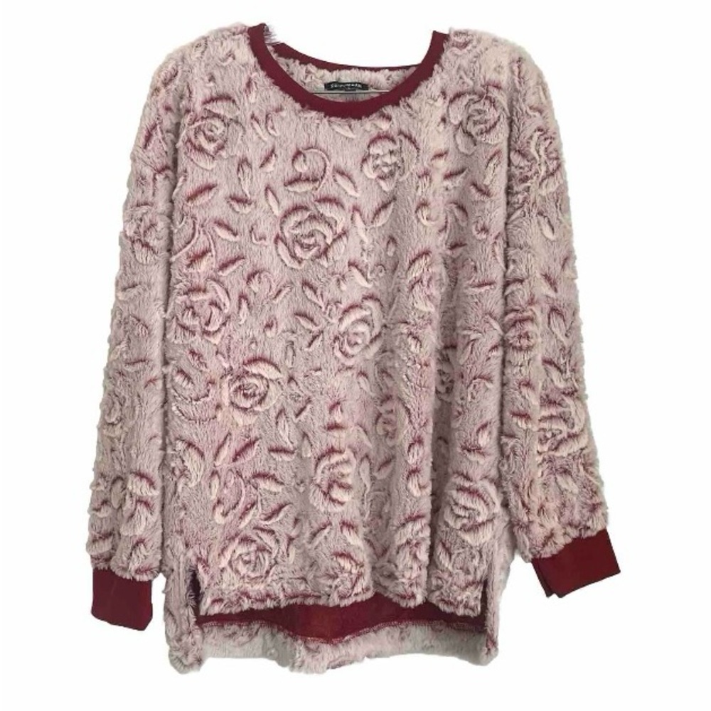 Knapp Studio Sz L Fluffy Rose Sweater Cozy Sweatshirt High Low Long Cuff Sleeves